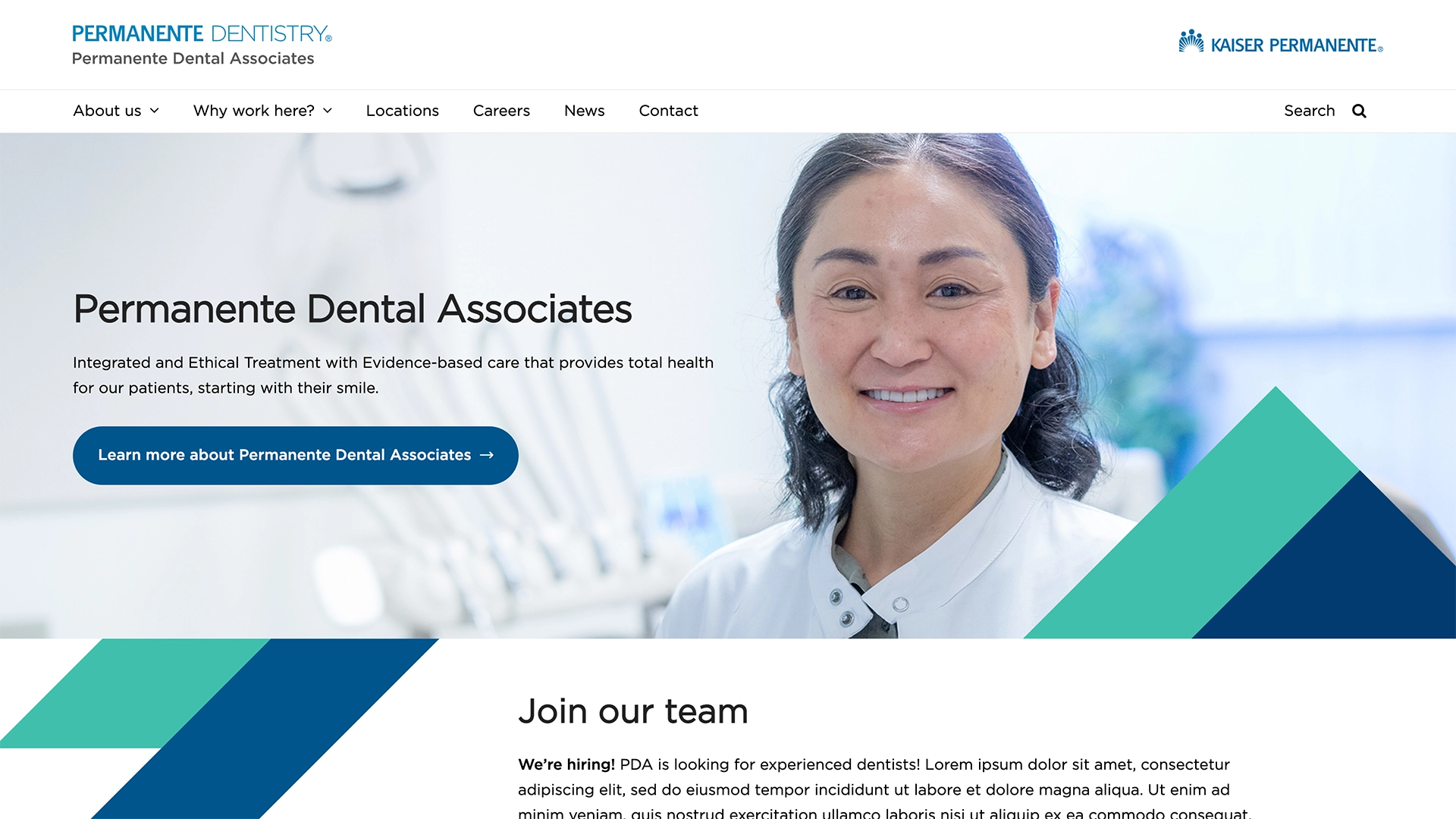 Permanente Dentistry Permanente Dental Associates homepage screenshot