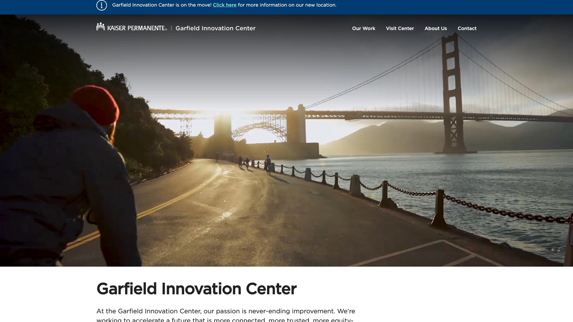 Kaiser Permanente Garfield Innovation Center homepage screenshot