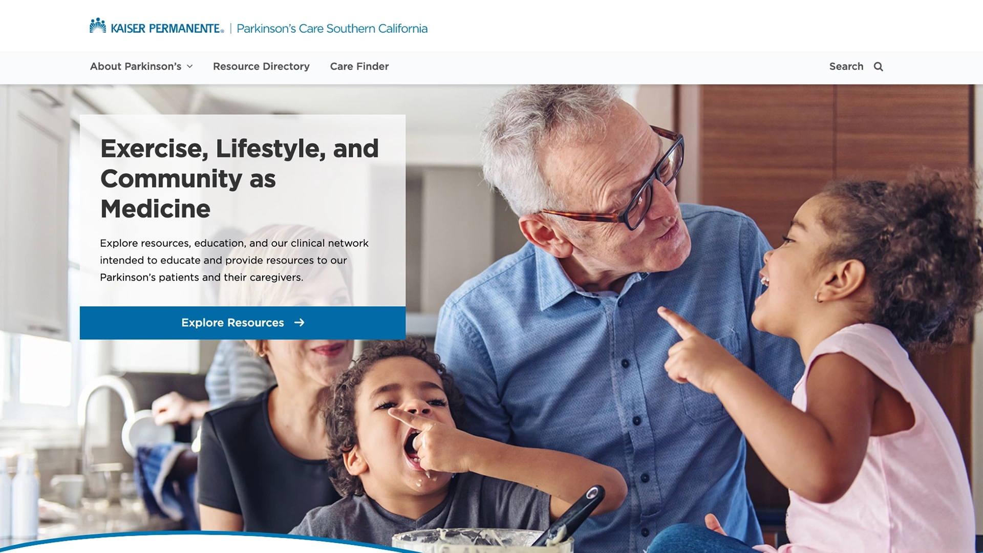 Parkinsons Care Southern California homepage screenshot